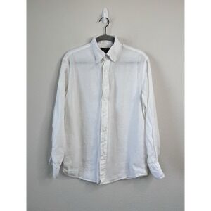 Spier & Mackay Handmade Linen Button Down Shirt White 15.5 / 33 Contemporary Fit